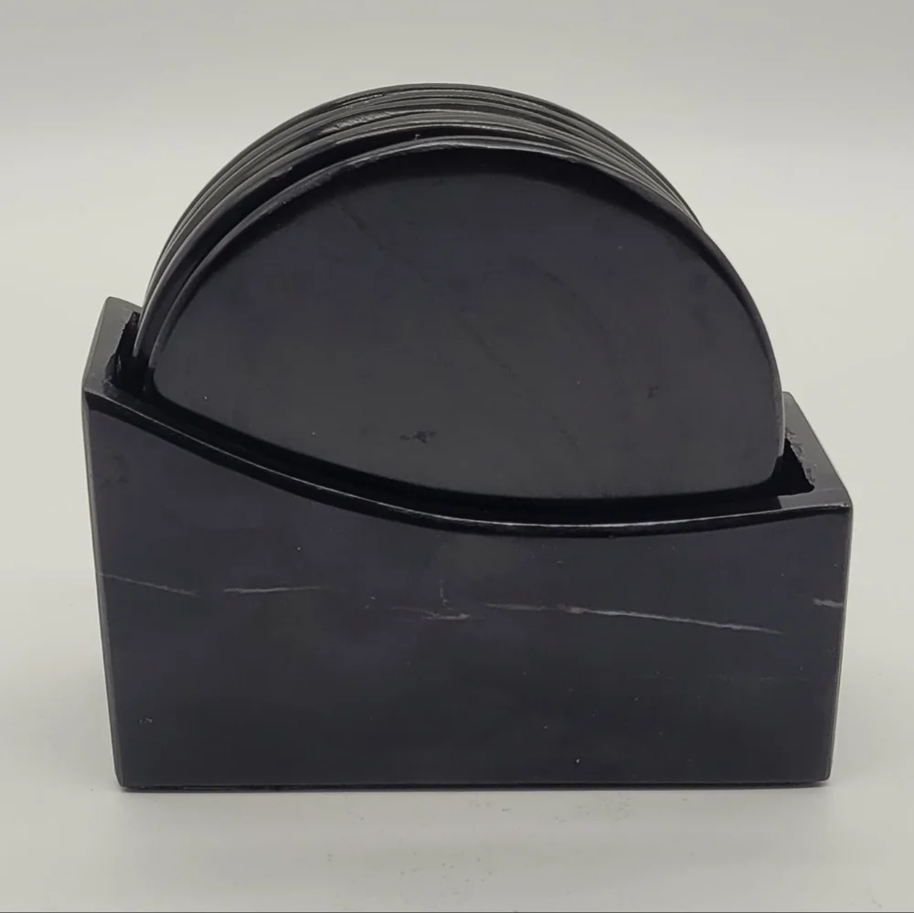 Black Marble Cocktail Drink Coasters With Holder set of 6​​​
